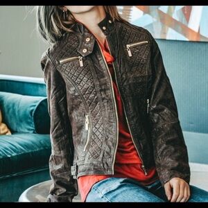 Quilted Micro-Suede Biker Jacket